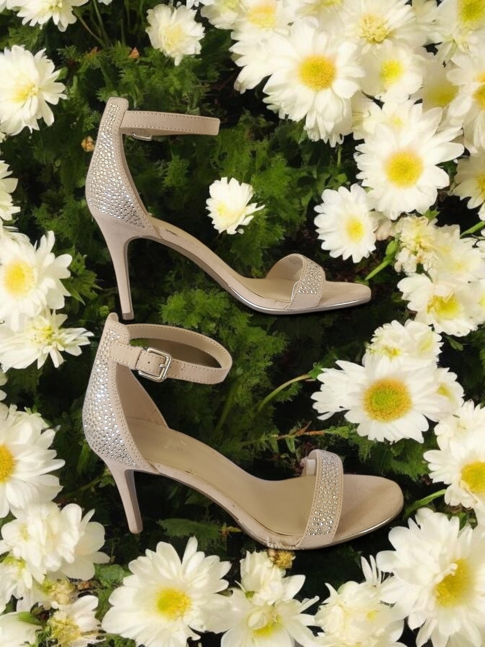 Marc Fisher  Women's Ankle-Strap Heels in Nude with Sparkle